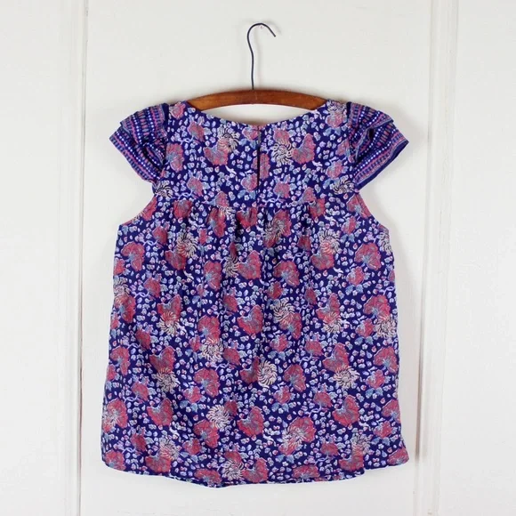 Madewell Blue Floral Blouse with cropped Flutter Sleeves size XS - Picture 4 of 7